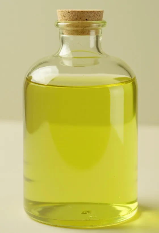 Dầu hạt nho trong chai thủy tinh và bát nhỏ, nền trắng tinh khiết