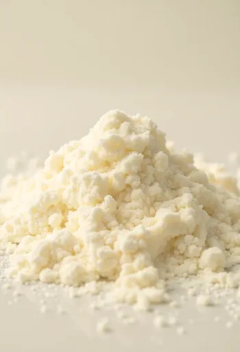 Sữa bột trong bát gỗ và thìa đong, vương vãi tự nhiên