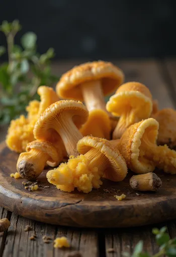 Nấm kim châm vàng đã rửa sạch và cắt khúc trên thớt gỗ