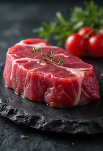 Thăn cá ngừ tươi tẩm gia vị và chanh trên thớt gỗ