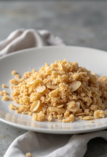 Cám lúa mì Spelt màu nâu vàng dạng vảy trong bát gốm