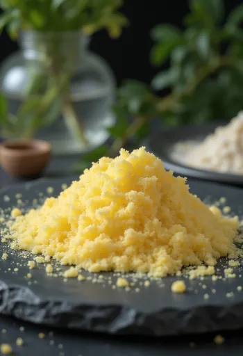 Bát bột Gelatin vàng nhạt và thìa đong, nguyên liệu làm đông thực phẩm