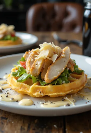 Bánh waffle salad Caesar với gà và phô mai Parmesan
