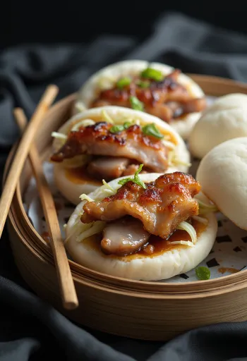 Bao heo quay giòn bì với thịt heo giòn và dưa cải chua