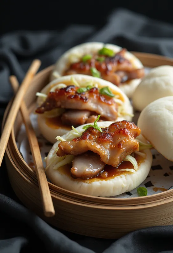 Bao heo quay giòn bì với thịt heo giòn và dưa cải chua