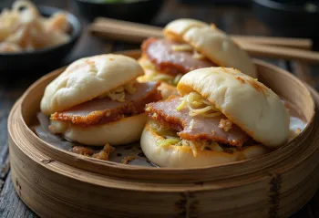 Bao heo quay giòn bì với thịt heo giòn và dưa cải chua