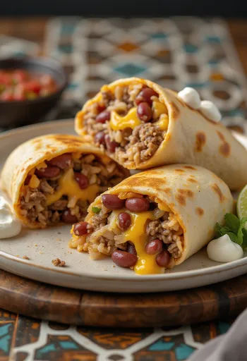 Burrito cổ điển nhân thịt bò, cơm, đậu và phô mai