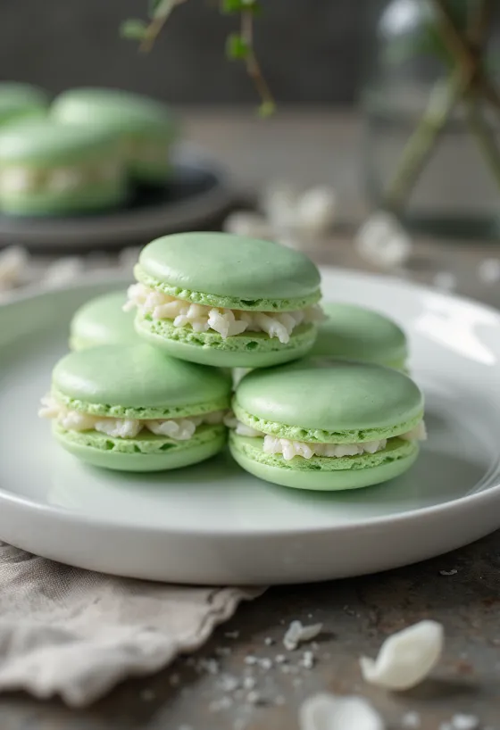 Macaron dừa được bày biện trên đĩa