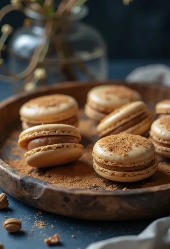 Macaron quế hạt óc chó nướng được bày biện