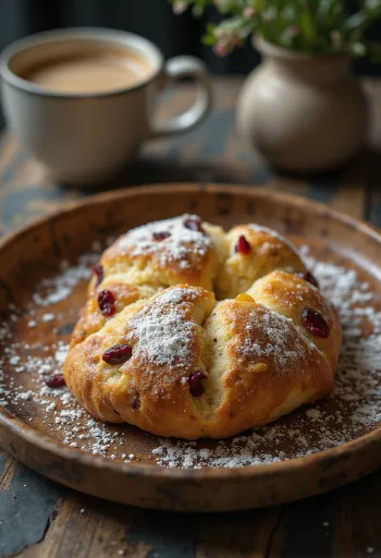 Bánh Stollen Chai Latte cắt lát, với bột bánh tẩm gia vị