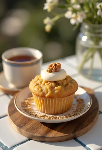 Bánh cupcake hạt óc chó được phục vụ trên đĩa