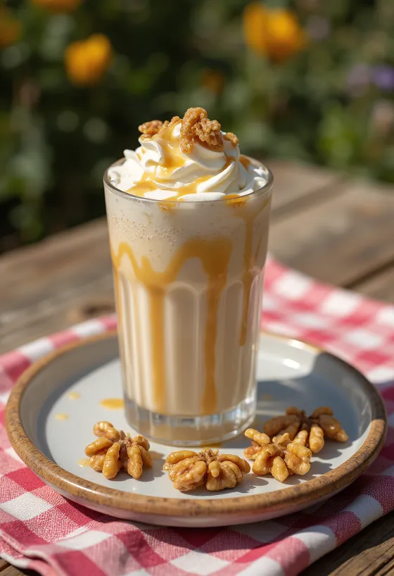 Sữa lắc caramel óc chó trong ly