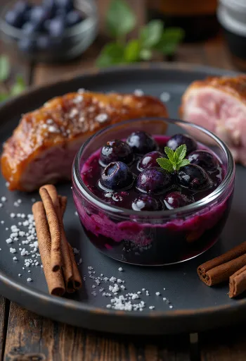 Sốt giấm balsamic việt quất quế được bày biện
