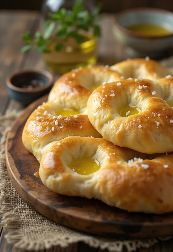 Focaccia men nở truyền thống được bày biện
