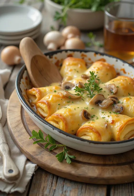 Bánh kếp nấm phô mai vừa nướng xong