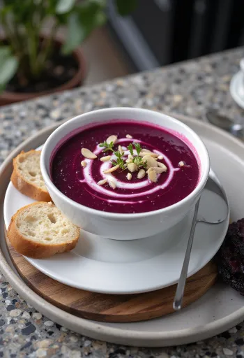 Súp kem củ dền tỏi được dọn ra