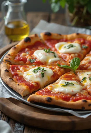 Pizza Margherita cổ điển với lá húng tây tươi