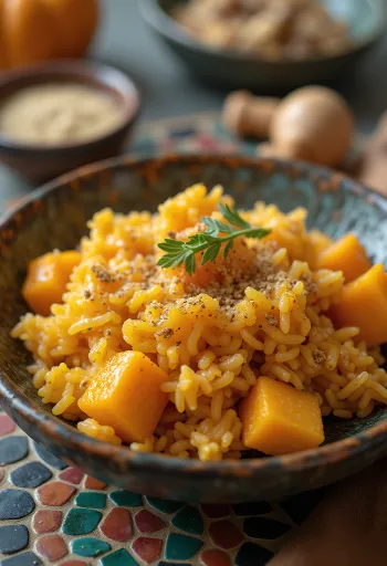 Cơm bí đỏ được bày ra đĩa