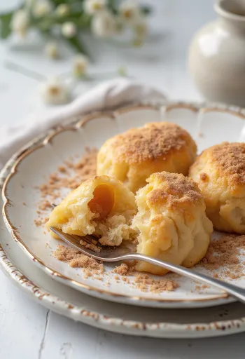 Bánh mận khoai tây mới làm với đường quế và vụn bánh mì