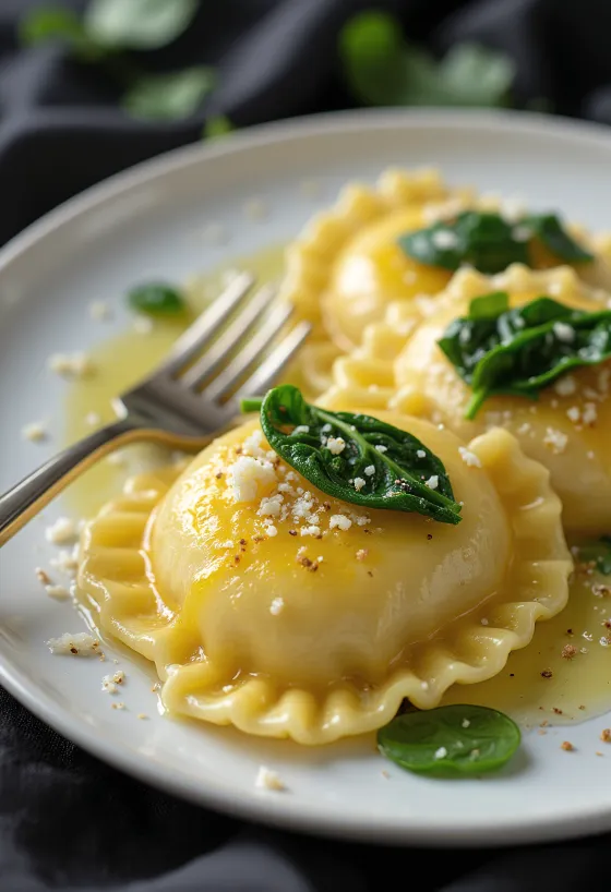 Ravioli không chứa gluten được bày ra đĩa