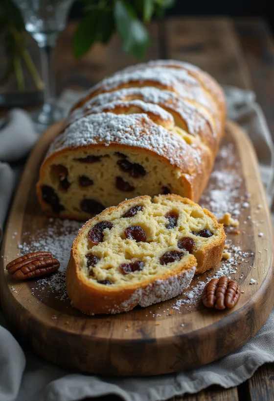 Các lát bánh Stollen rượu rum hồ đào