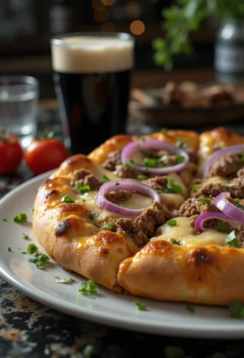 Pizza bò kiểu Ireland bày biện sẵn sàng
