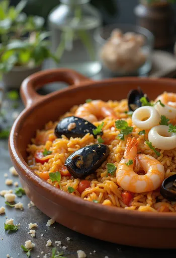 Cơm hải sản được bày ra đĩa