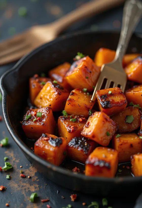 Khoai lang miếng nướng BBQ được bày biện