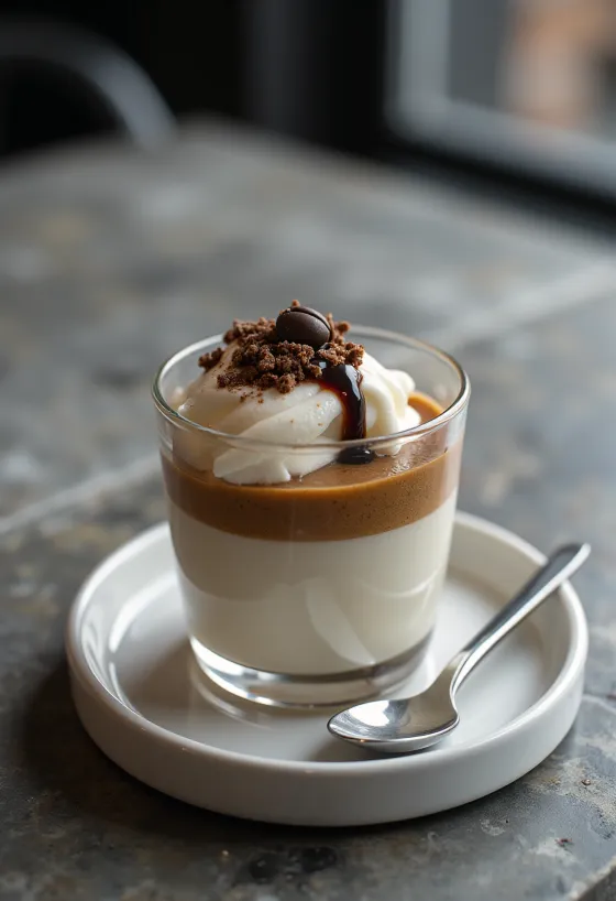Panna cotta sốt cà phê được phục vụ