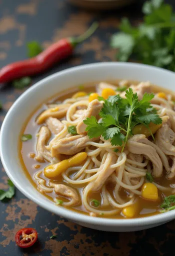 Phở gà ta da vàng với lá chanh thái chỉ