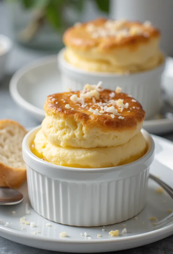 Bánh Soufflé phô mai kem tươi được phục vụ