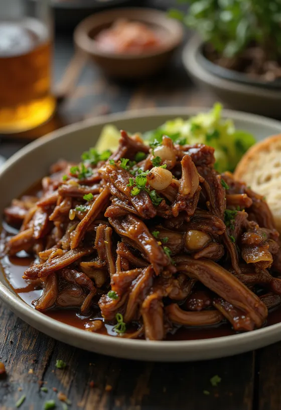 Bò xé BBQ bày ra đĩa