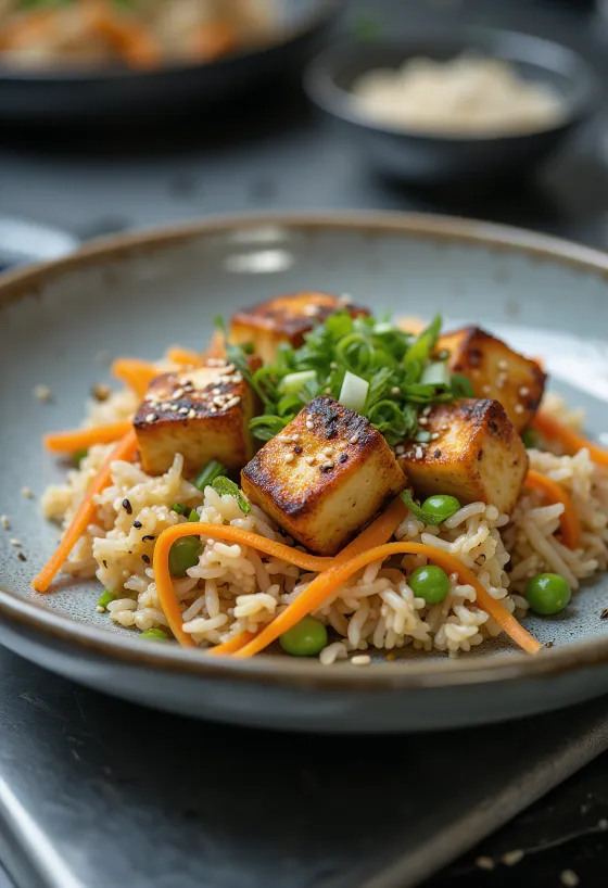 Cơm đậu phụ được bày ra đĩa