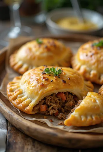 Bánh Empanada nhân ragu Argentina, vỏ bánh vàng nâu, giòn rụm với nhân thịt bò phong phú