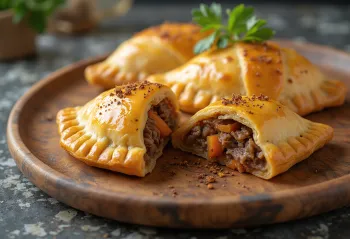 Bánh Empanada nhân ragu Argentina, vỏ bánh vàng nâu, giòn rụm với nhân thịt bò phong phú