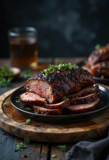 Đùi heo rừng xông khói BBQ bày trên đĩa