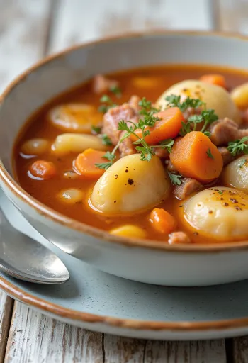 Súp goulash giả với rau củ và ớt bột paprika đậm đà hương vị.