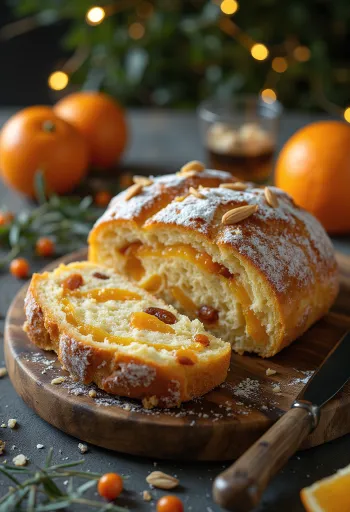 Bánh Stollen vỏ cam tẩm đường được bày biện