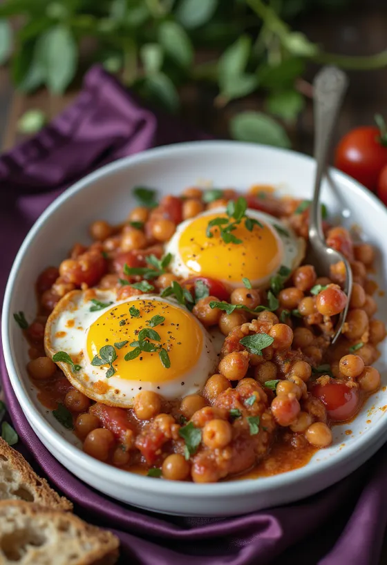 Cà tím đút lò với đậu gà thuần chay được trình bày