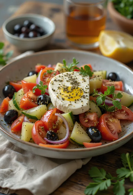 Salad Hy Lạp tươi ngon với phô mai feta, quả ô liu và cà chua mọng nước