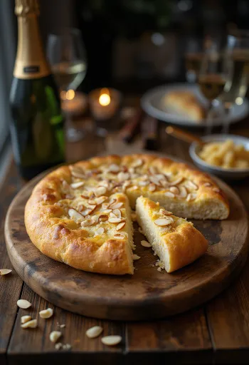 Focaccia sâm-panh hạnh nhân được dọn ra