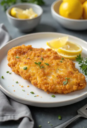 Ức gà tây tẩm bột được dọn ra đĩa