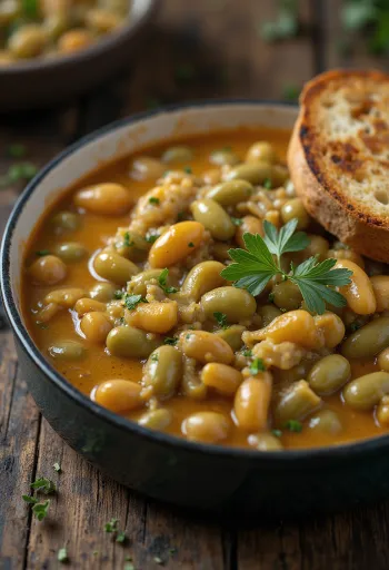 Món hầm đậu cô ve trong sốt kem chua đặc, rắc thì là tươi