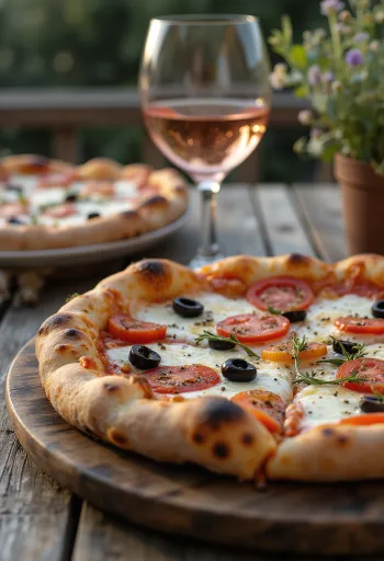 Pizza Provençale với cà chua, ô liu đen và gia vị Provence