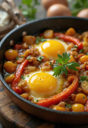 Ratatouille rau củ nướng đầy màu sắc, trang trí thảo mộc tươi