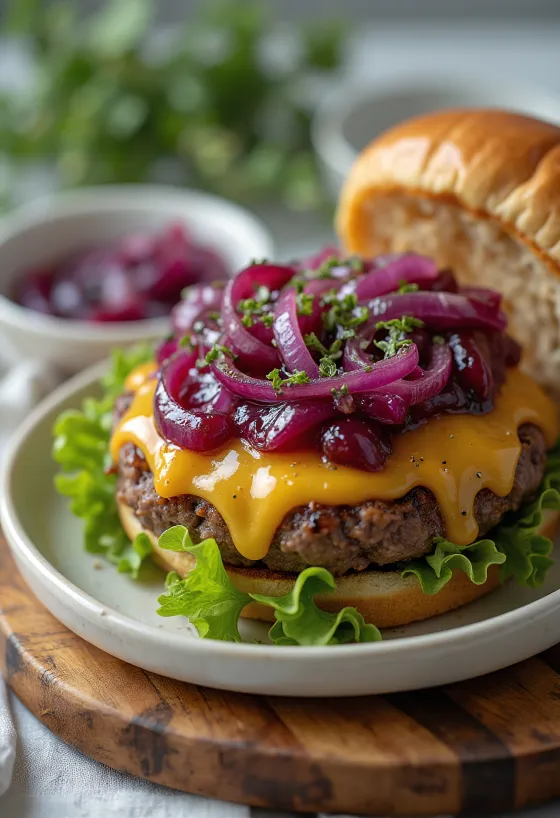 Burger Hương Thảo & Hành Tím được bày ra đĩa