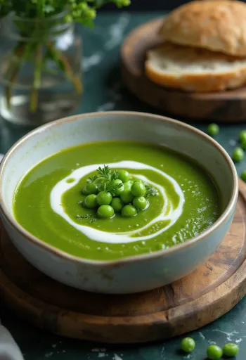 Súp kem đậu Hà Lan bạc hà mịn màng được dọn ra