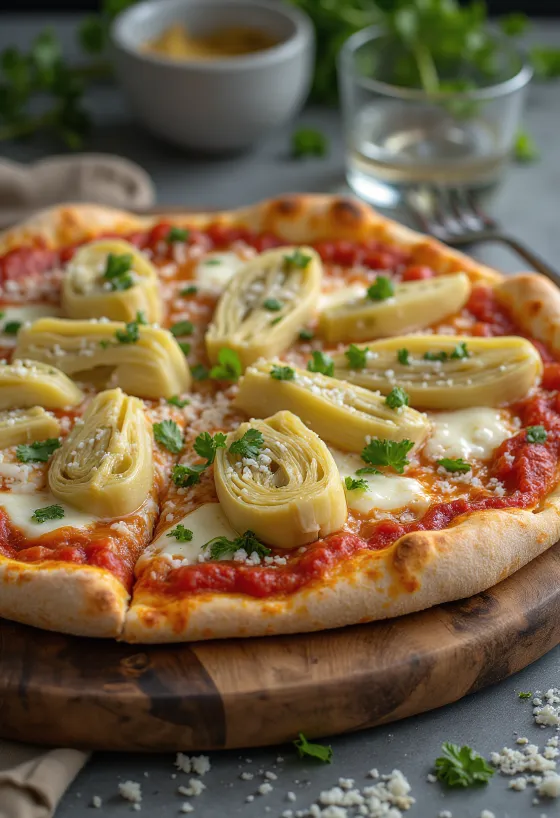 Pizza al Carciofi với atiso tươi và phô mai