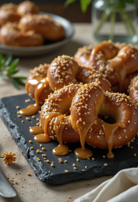 Bánh quy xoắn Pretzel caramel được bày biện