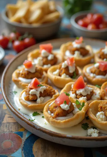 Bánh pita mini khai vị với gà và rau tươi